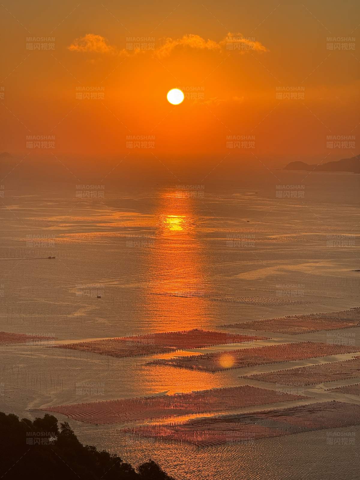 海上夕陽漁場美景