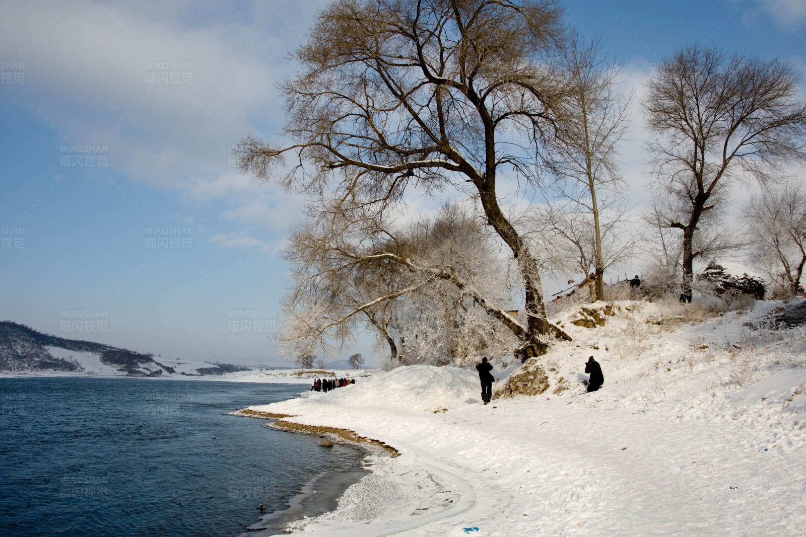 冬日湖畔雪景