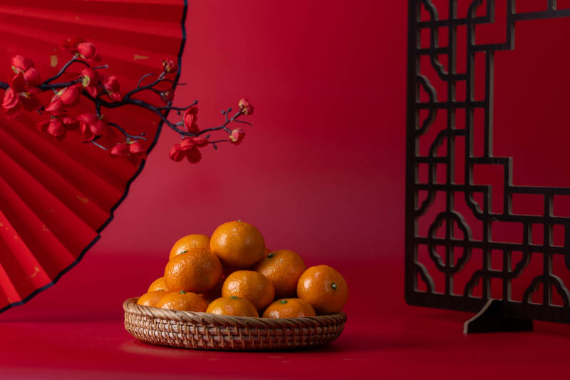 春节静物 橘子与扇子