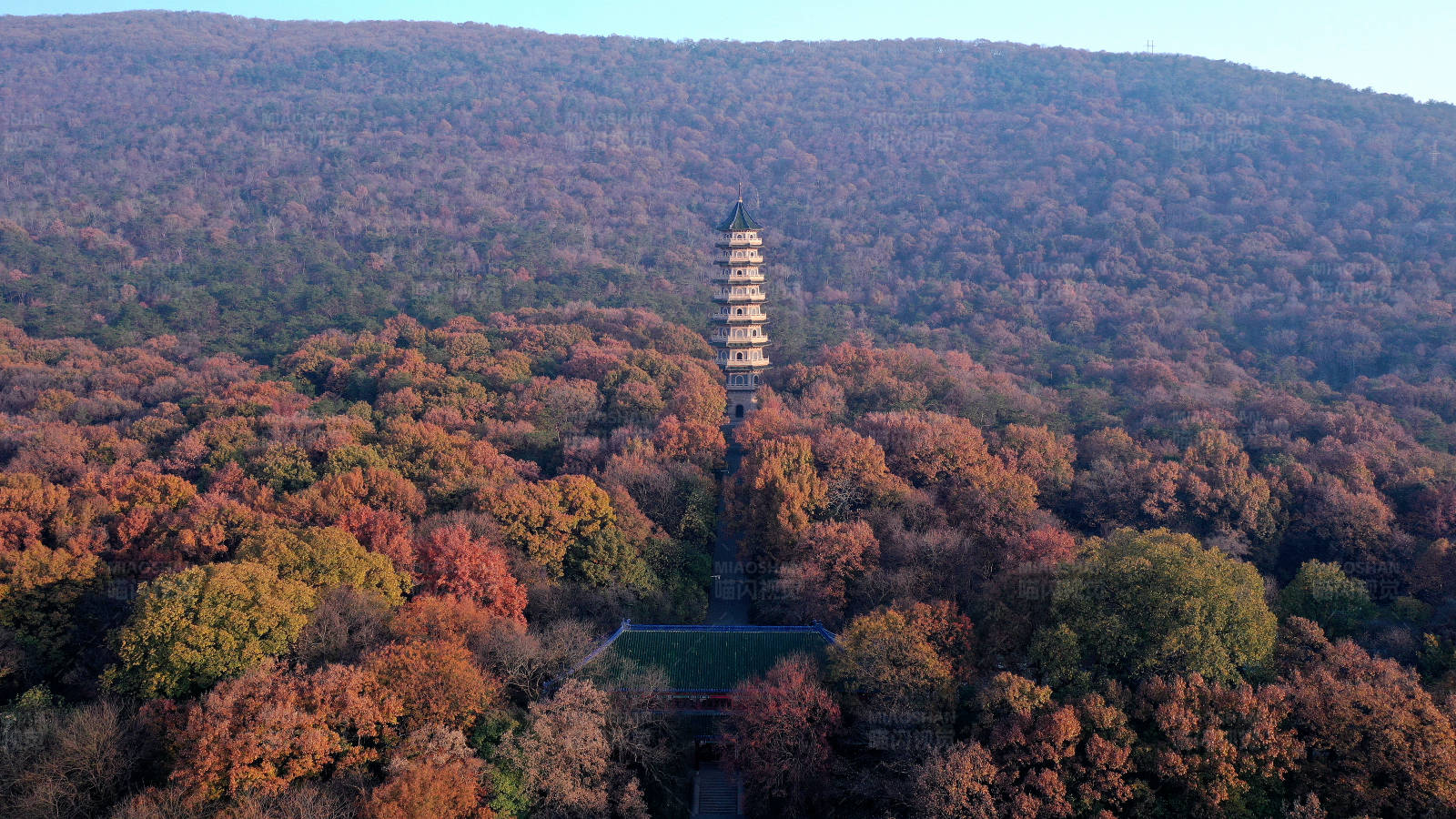秋日山林中的古塔