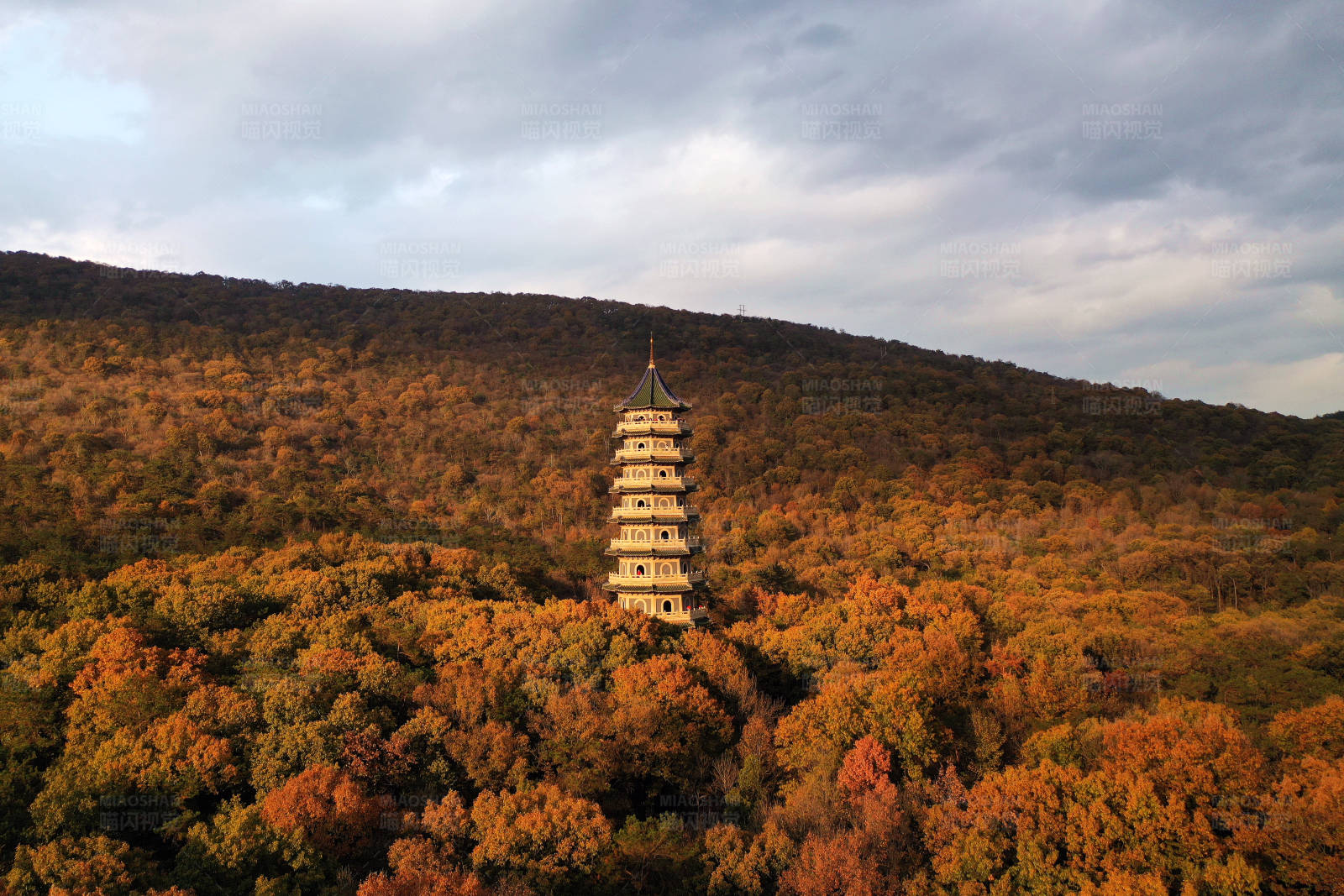航拍南京秋日紫金山靈谷塔