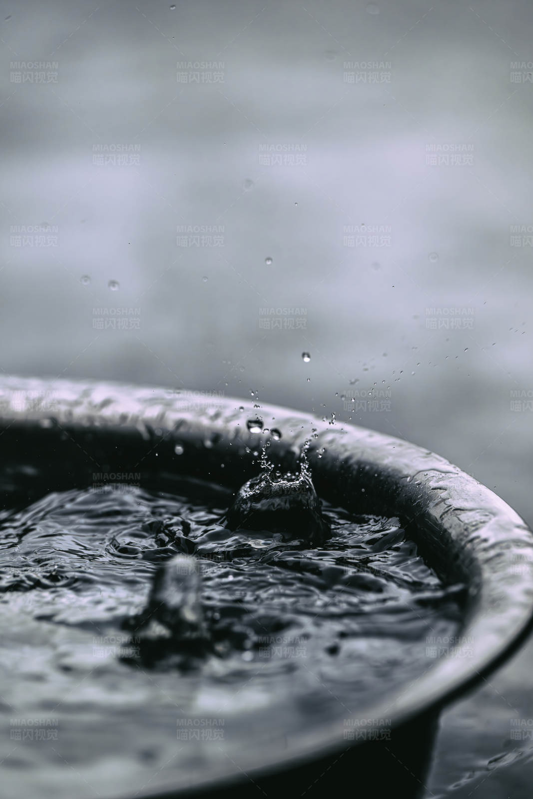 雨滴落入水盆