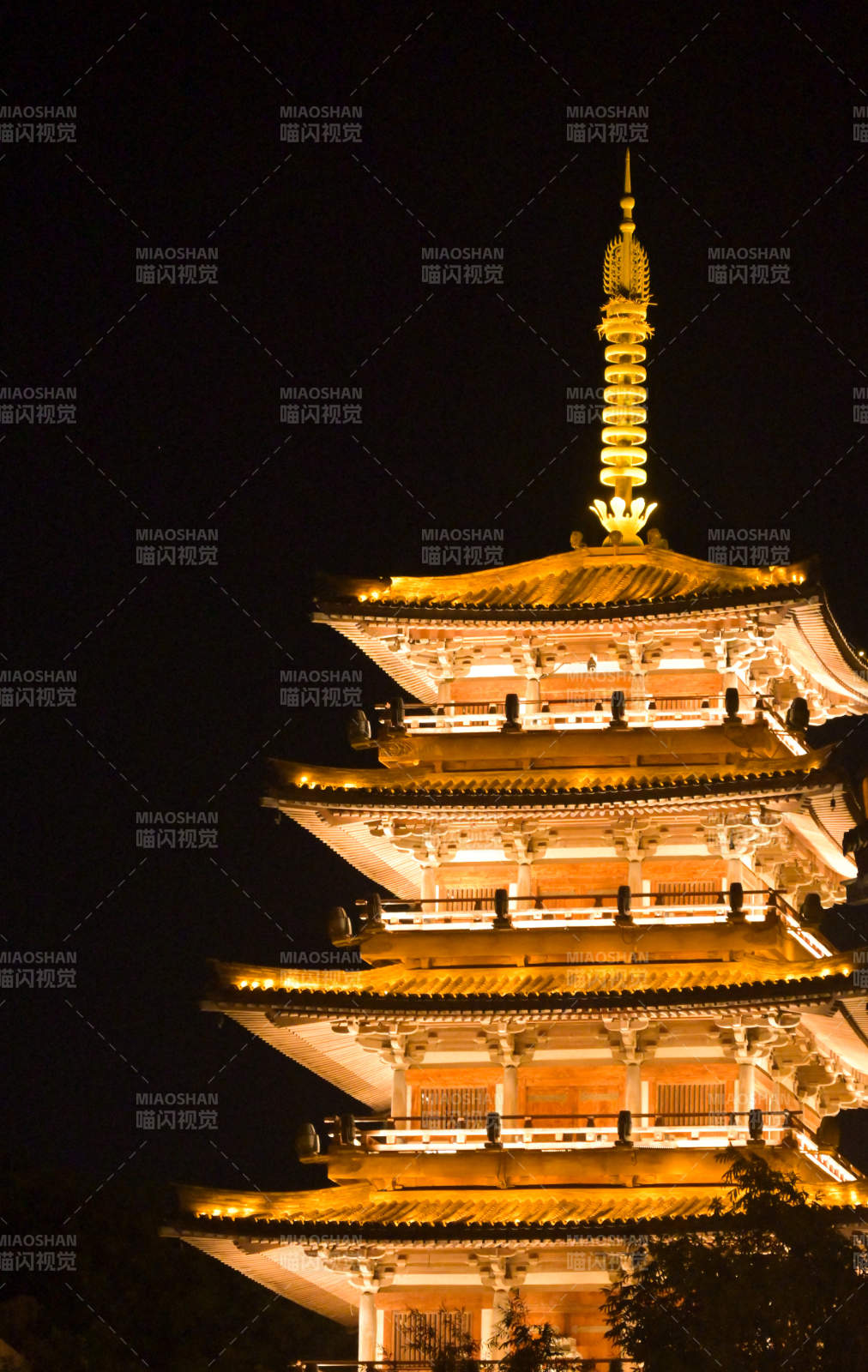 夜色中的金色佛塔