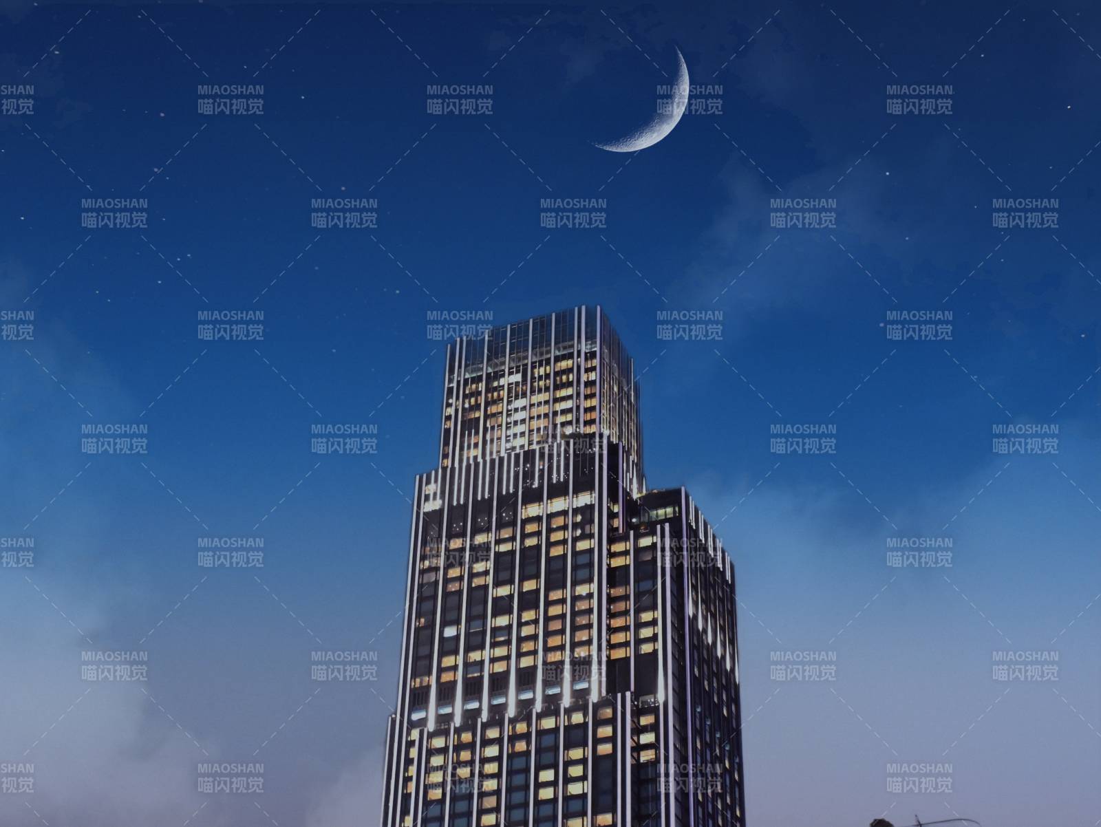 夜空下的摩天大樓