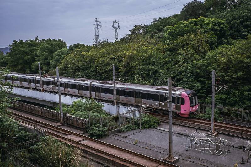 粉色火車穿越森林