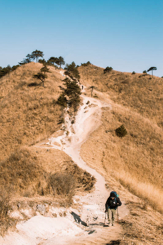 登山路上的孤獨旅者