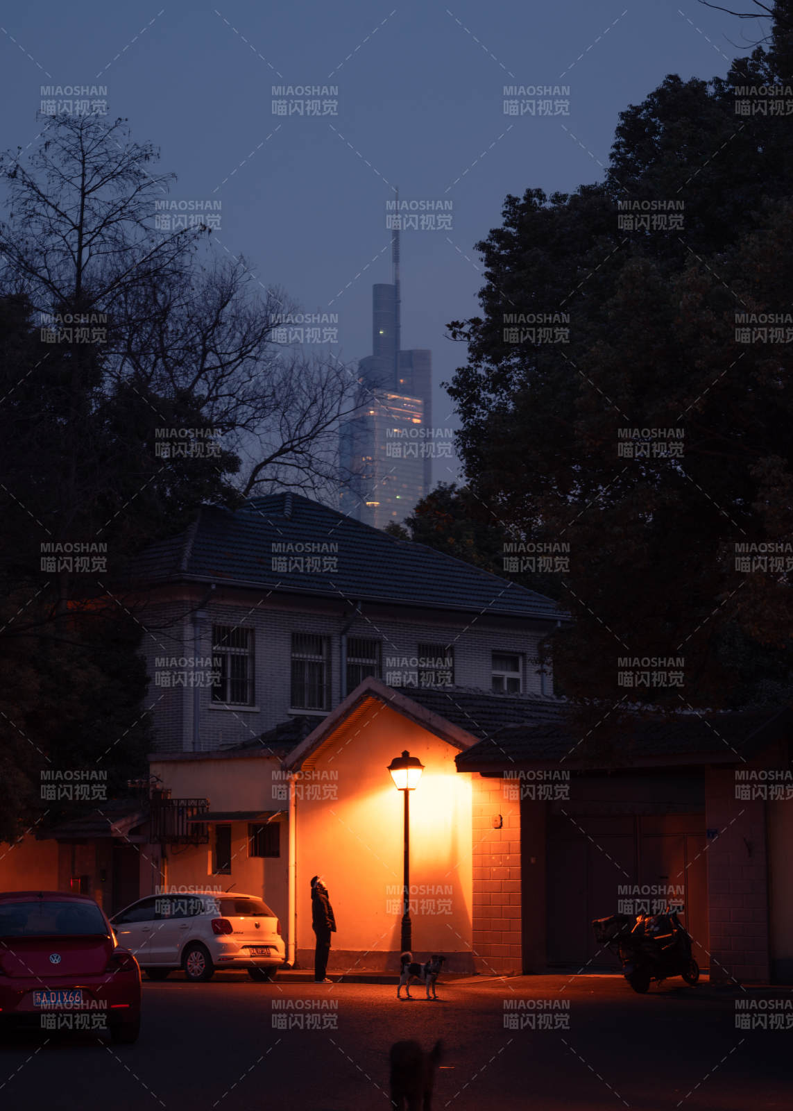 夜幕下的老街燈