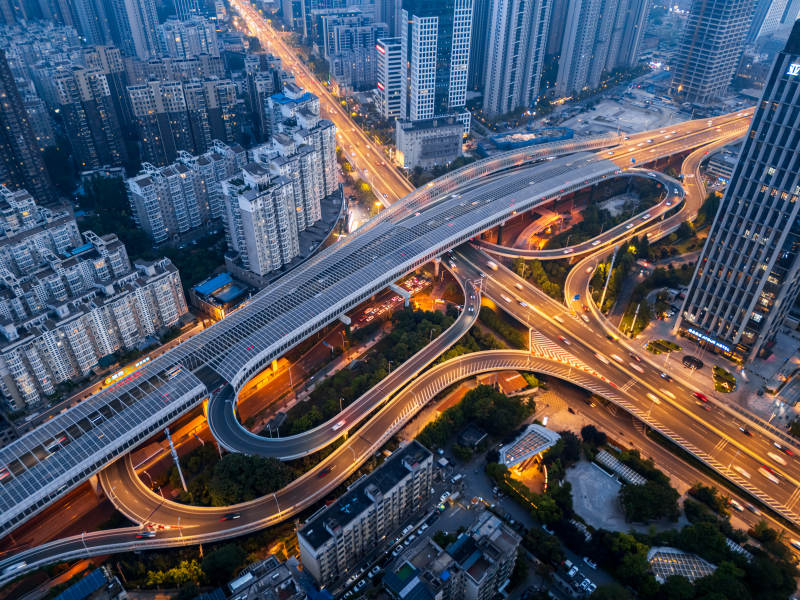 湖北省武漢市尤李立交橋夜景航拍