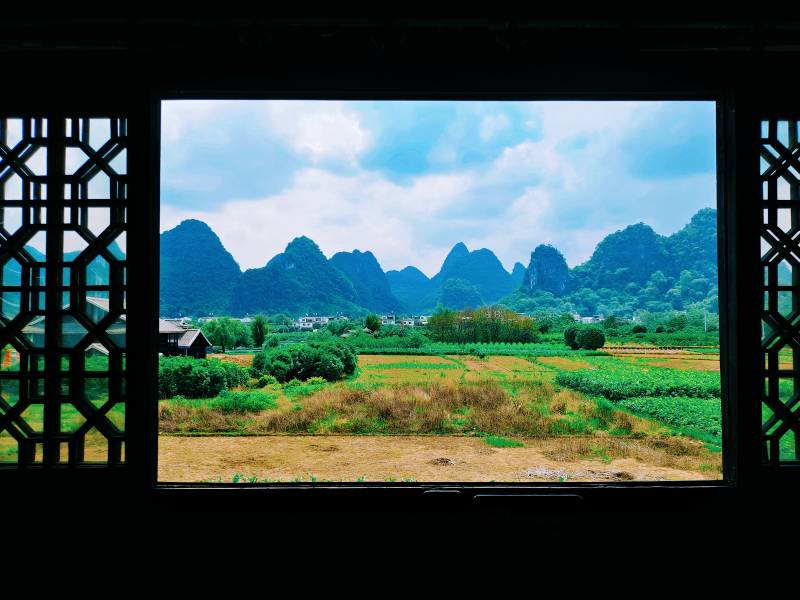窗景 青山绿水田园风光