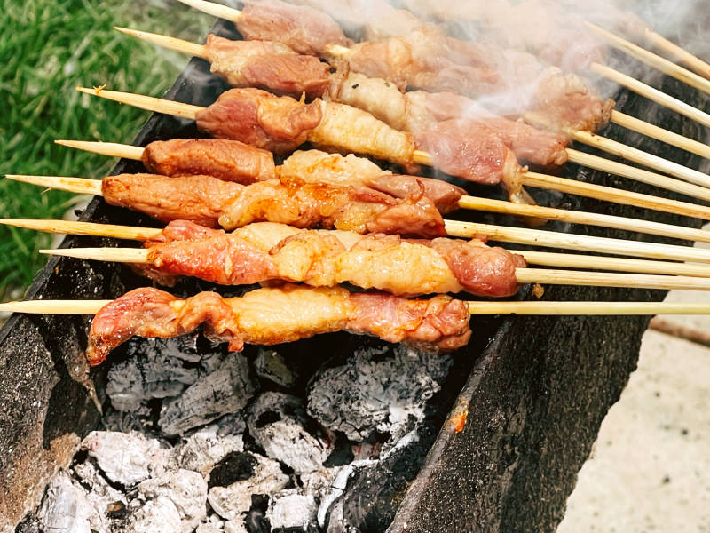 烤羊肉串的夏日野餐
