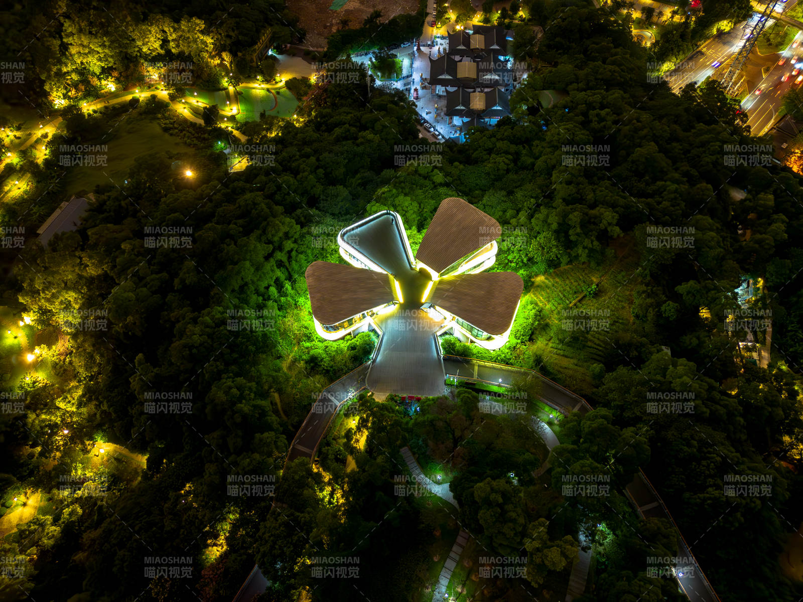 福州金雞山夜空中綻放的茉莉花建筑