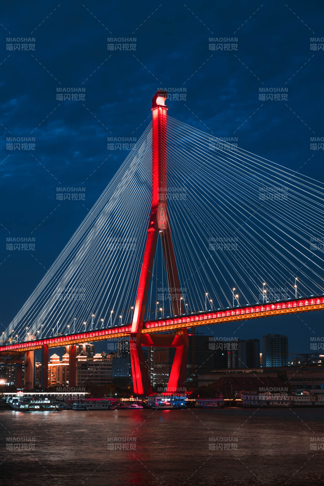 夜色中的紅色大橋