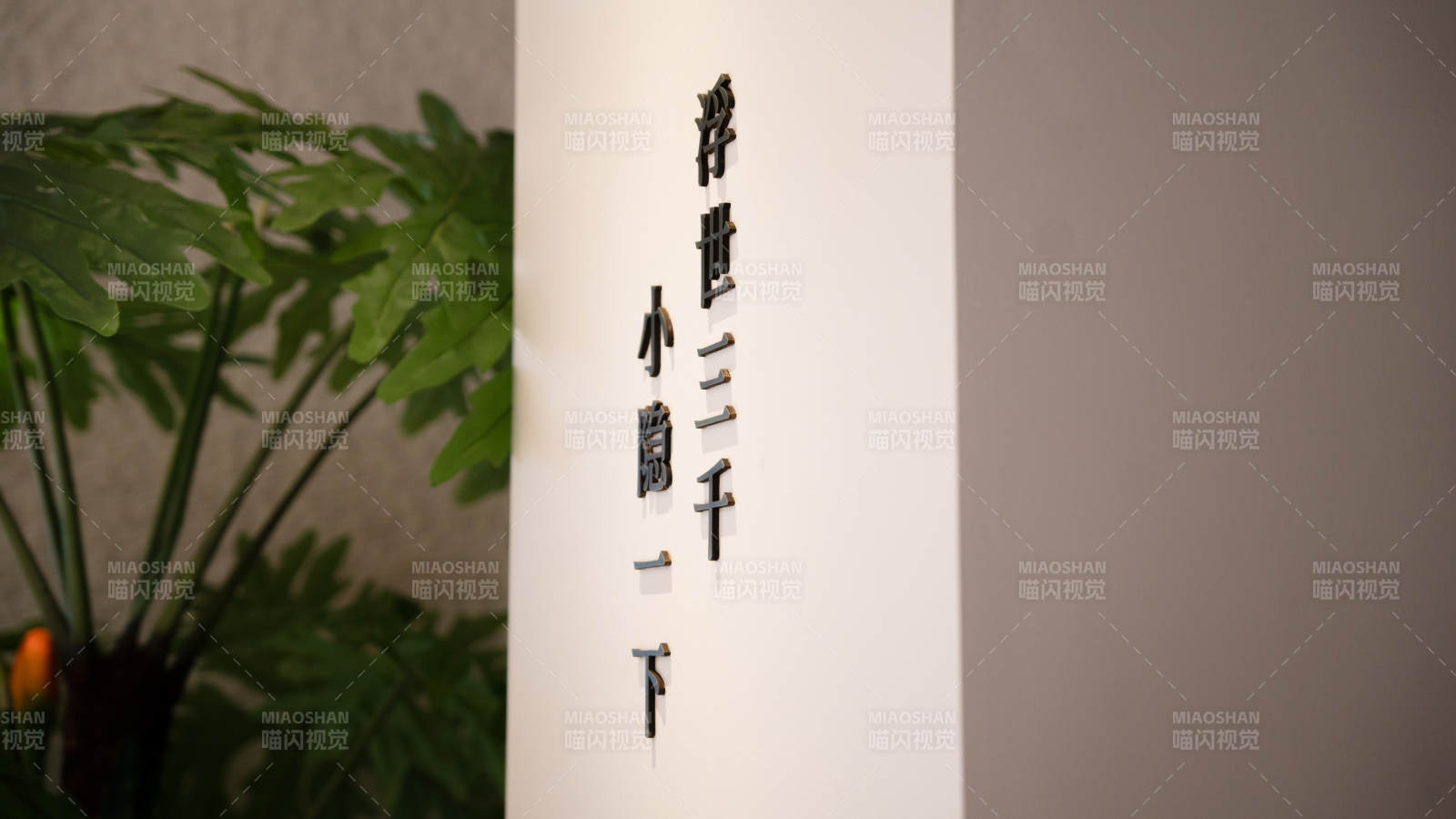 墻上書法與綠植