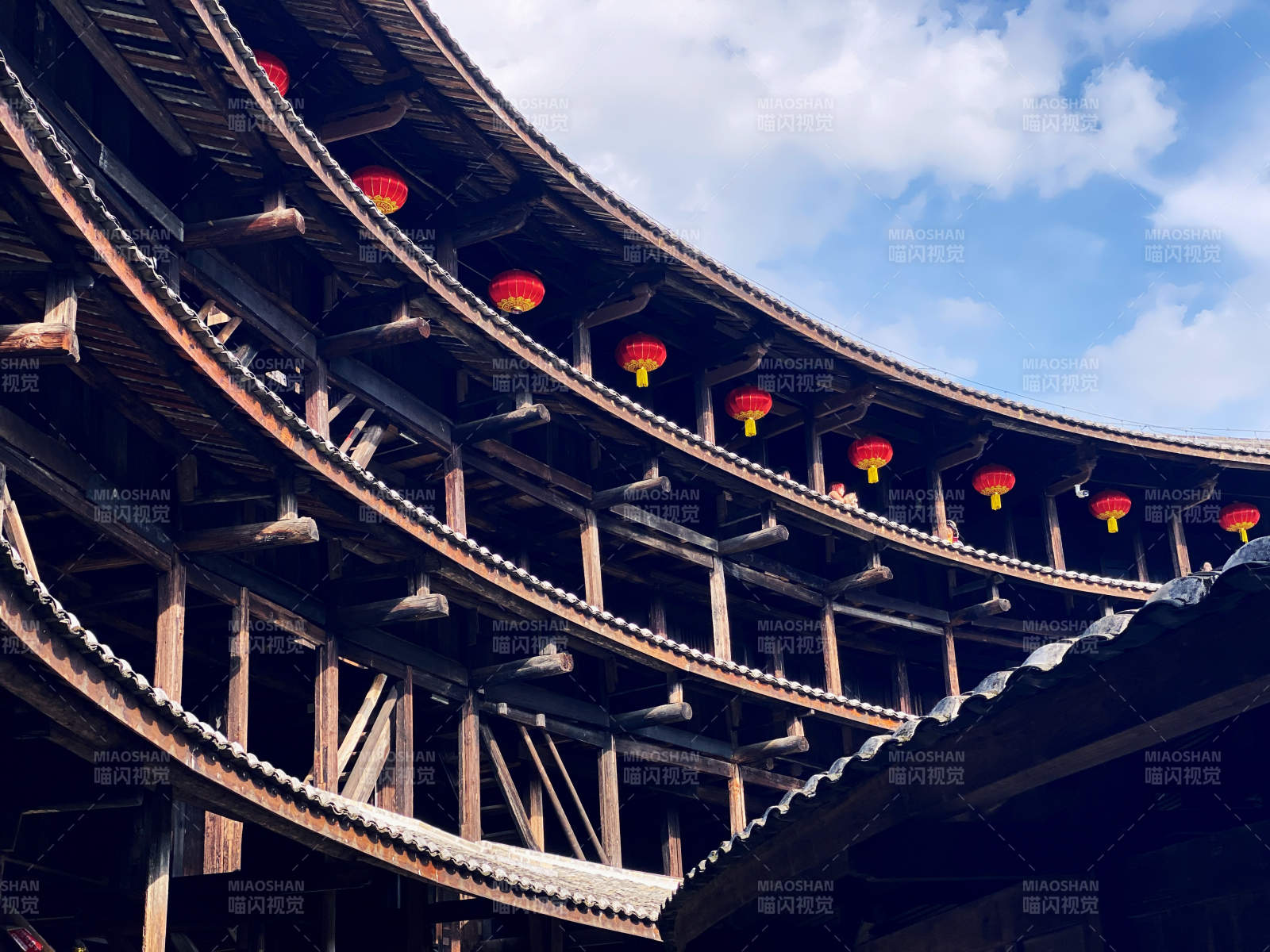 古建筑飛檐下的紅燈籠