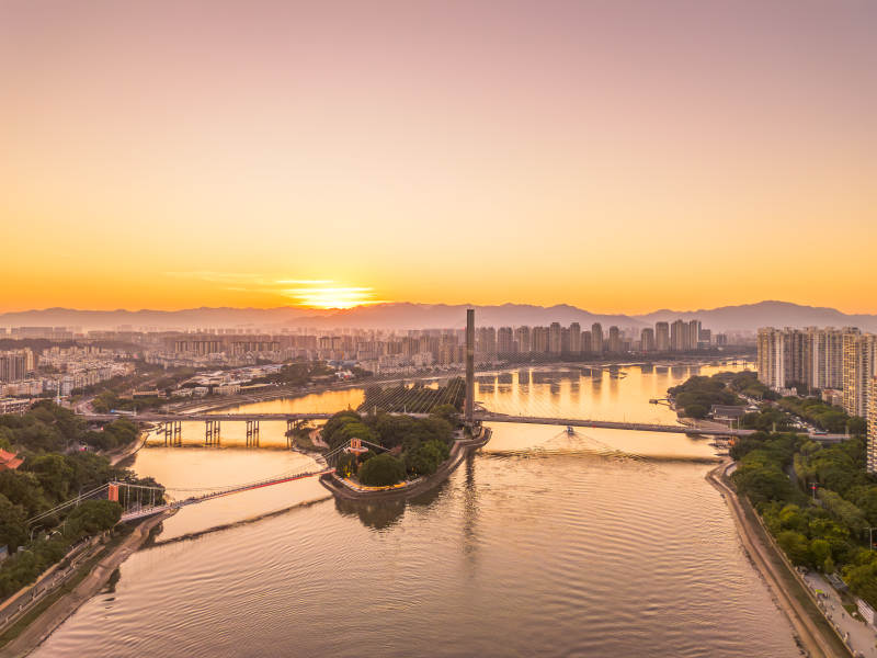 夕陽下的福州愛情島航拍風(fēng)光