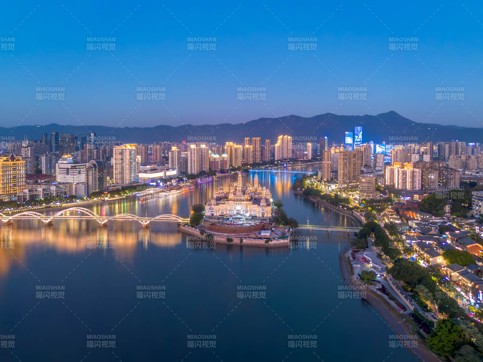 福州城市夜景 江畔燈火輝煌