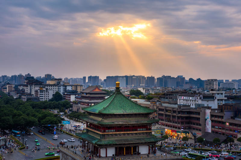 西安鐘樓夕陽美景