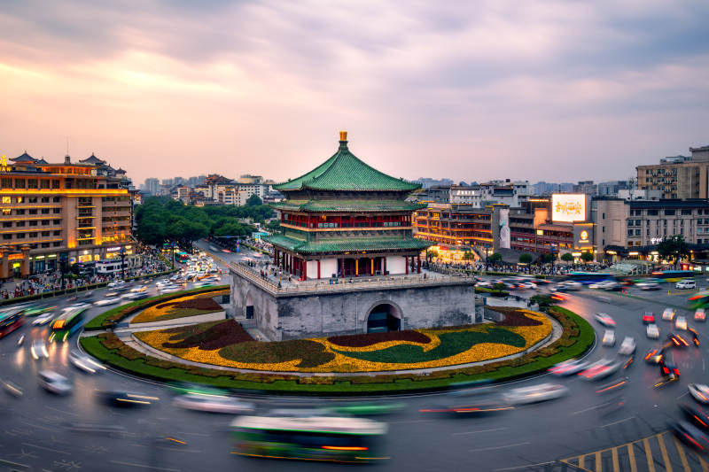 西安鐘樓夜景繁華街景