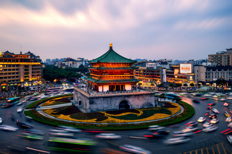 西安鐘樓夜景繁華街景