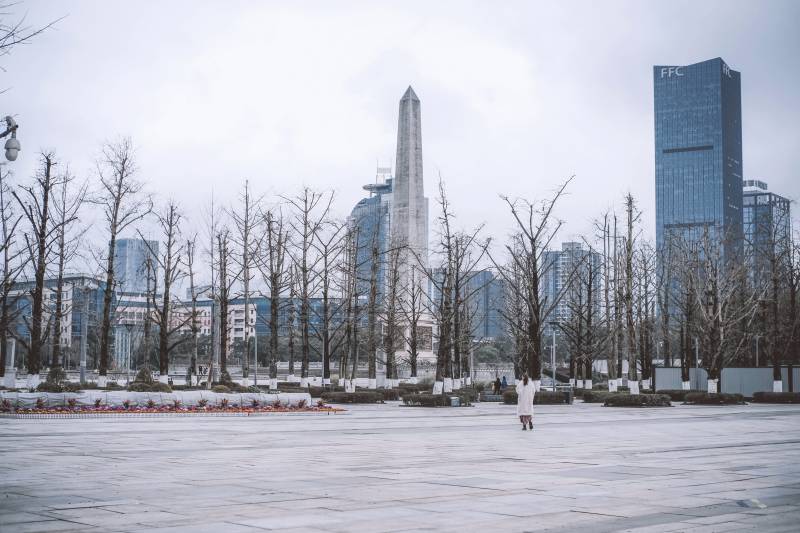 冬日城市廣場與高樓