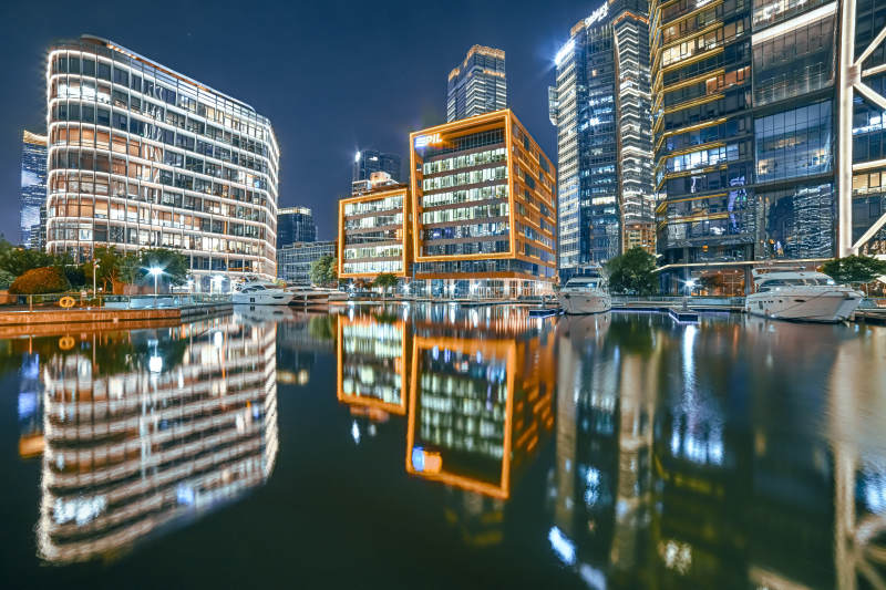 夜景城市倒影