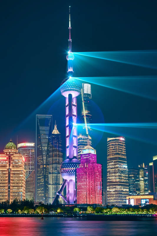 東方明珠夜景璀璨燈光秀