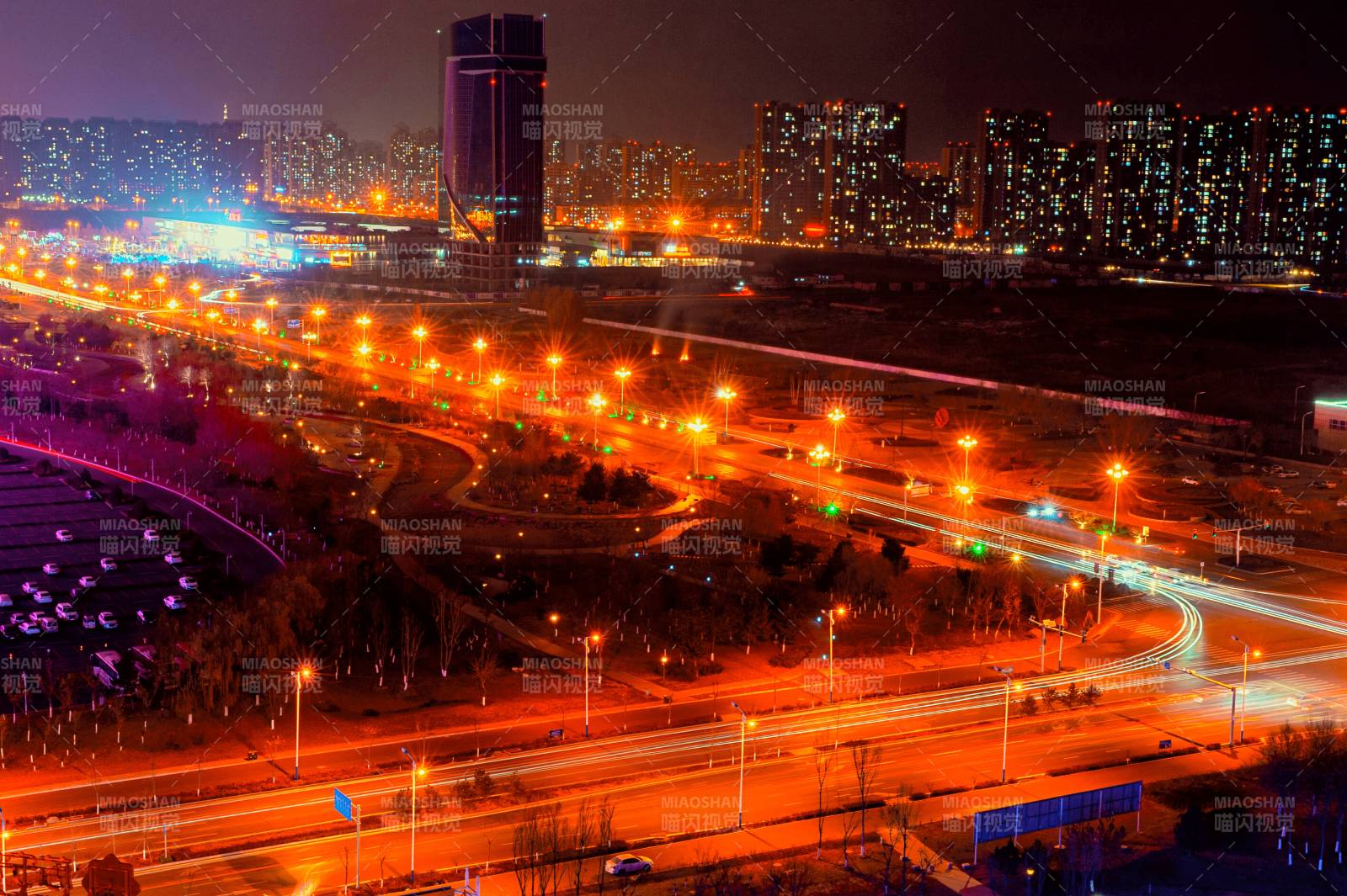遷安夜景城市交通流光溢彩
