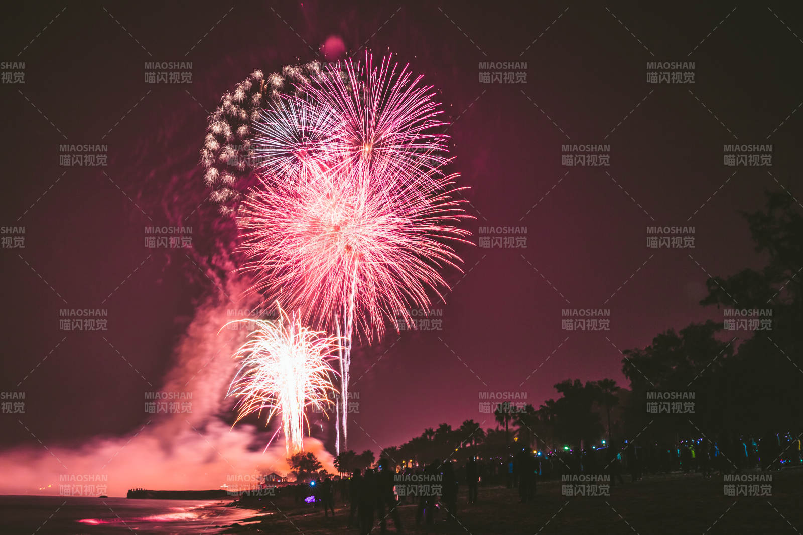 海灘夜空煙花綻放