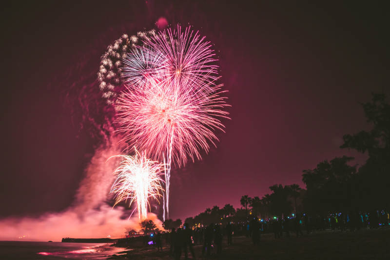 海灘夜空煙花綻放