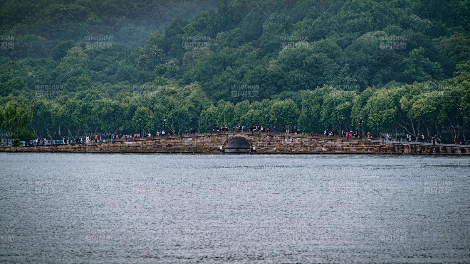 湖畔石橋 綠樹成蔭