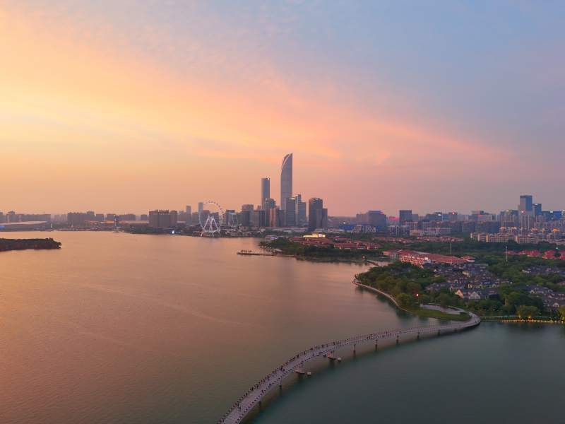 蘇州金雞湖城市夕陽美景