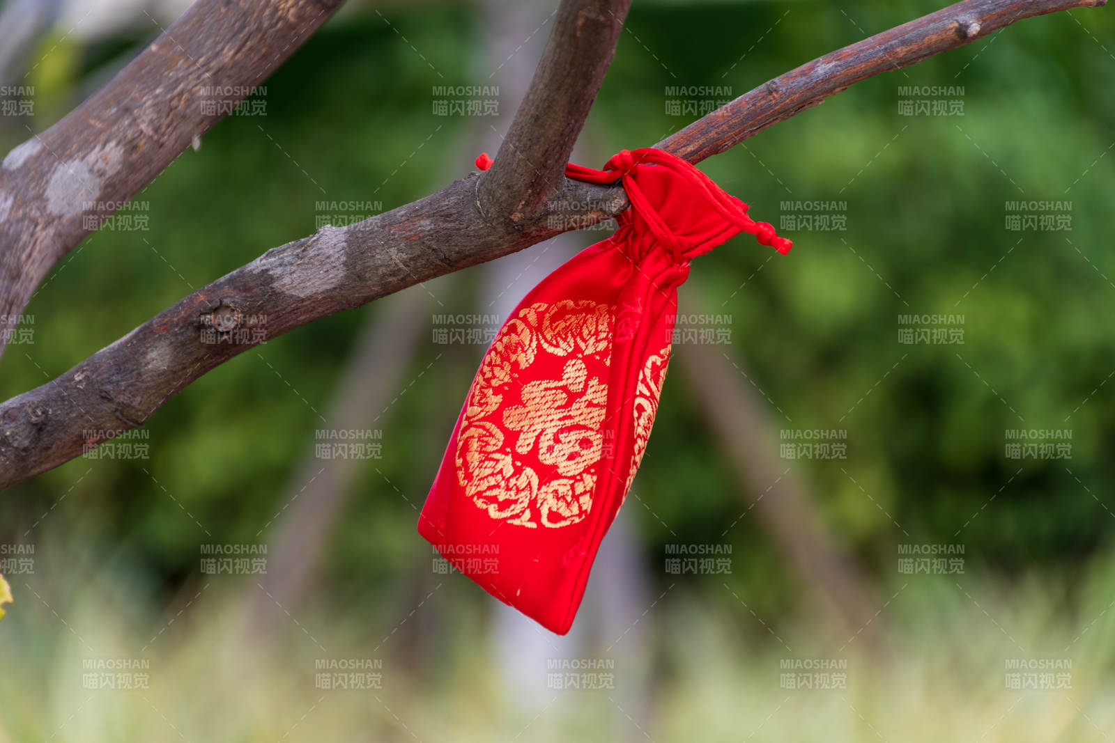 樹上掛著的紅色福袋