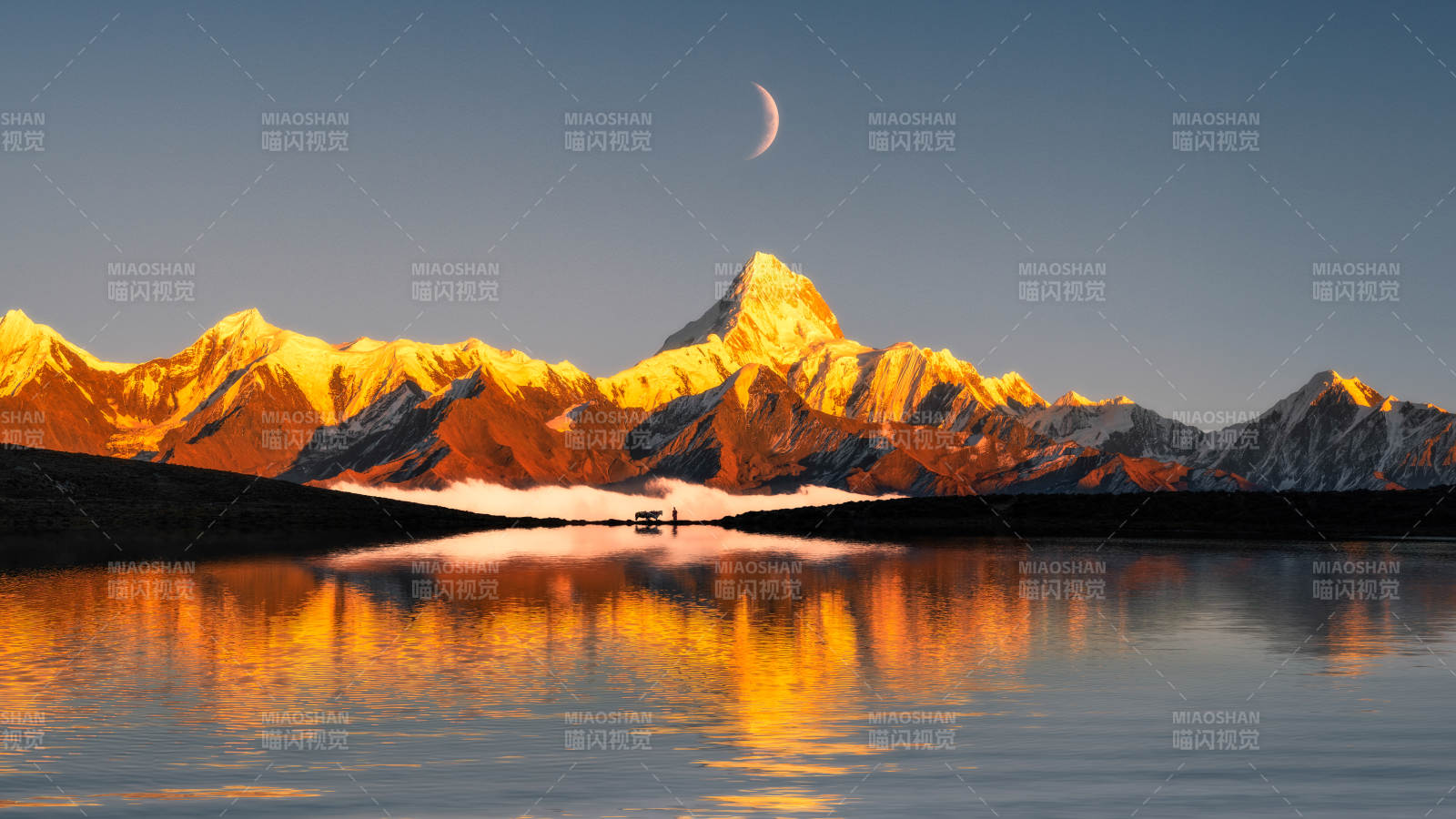 雪山湖畔 月映金輝