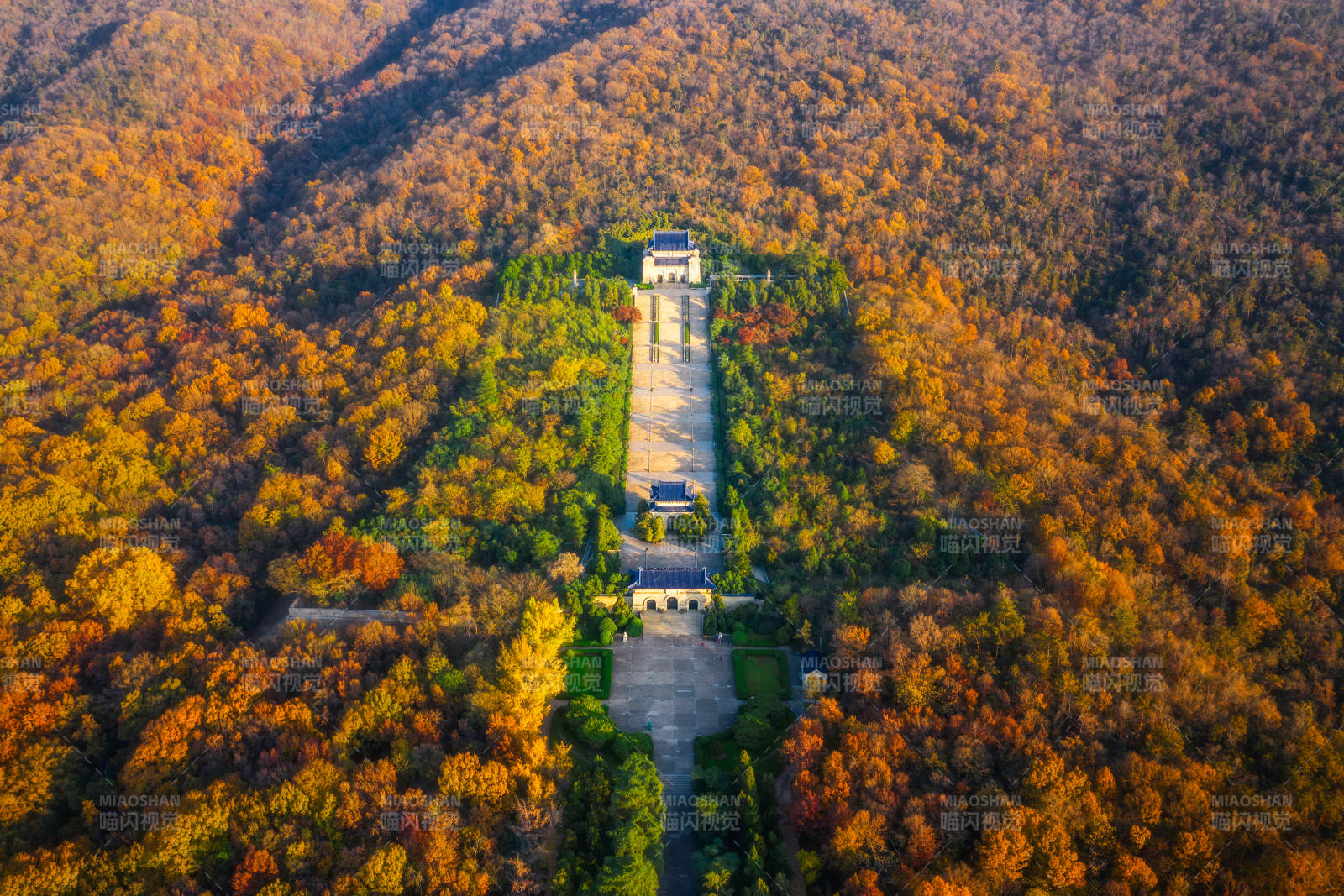 秋色山林中的古塔風光