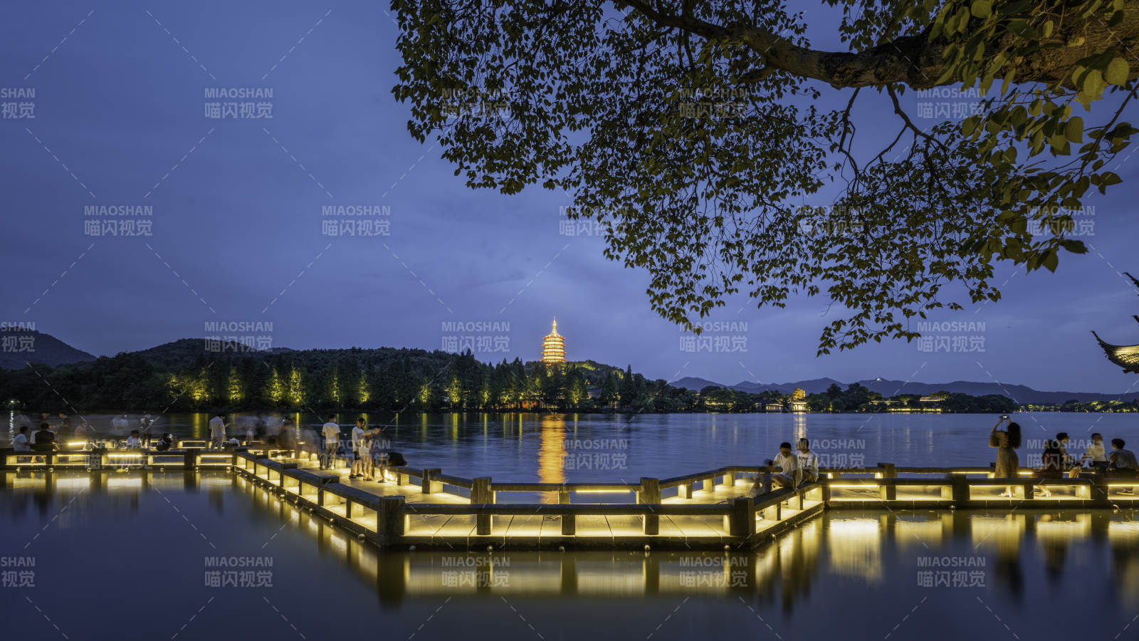 西湖夜景 塔影映水