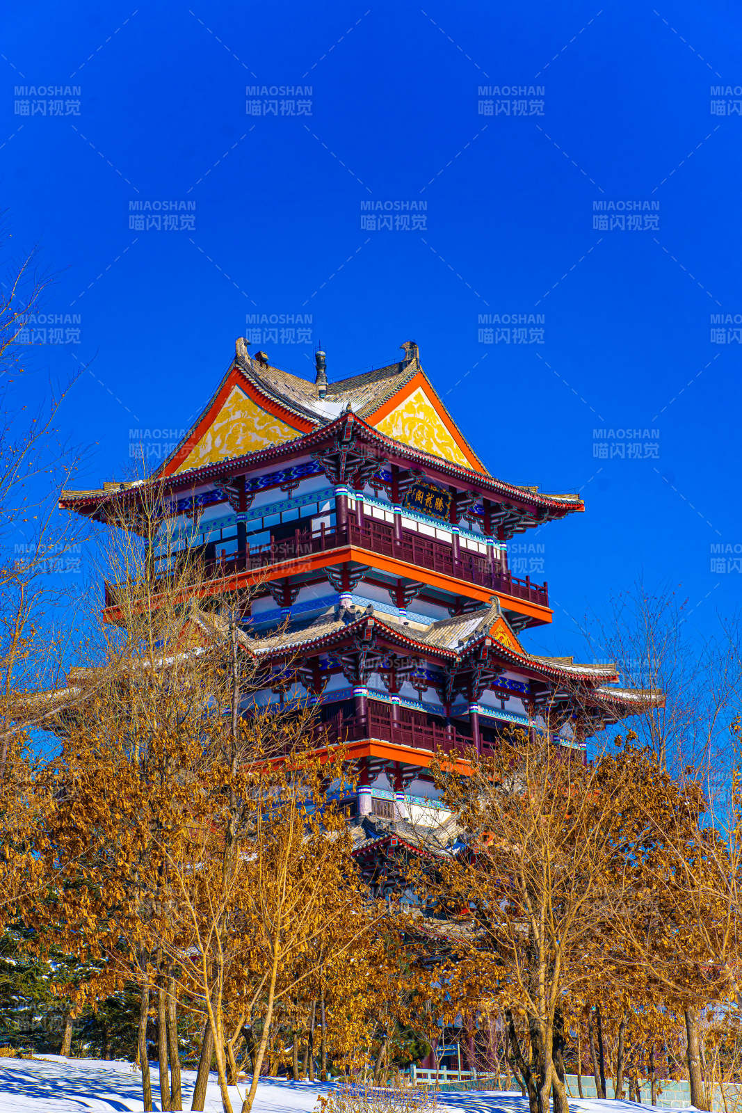 古塔冬景 藍天映襯