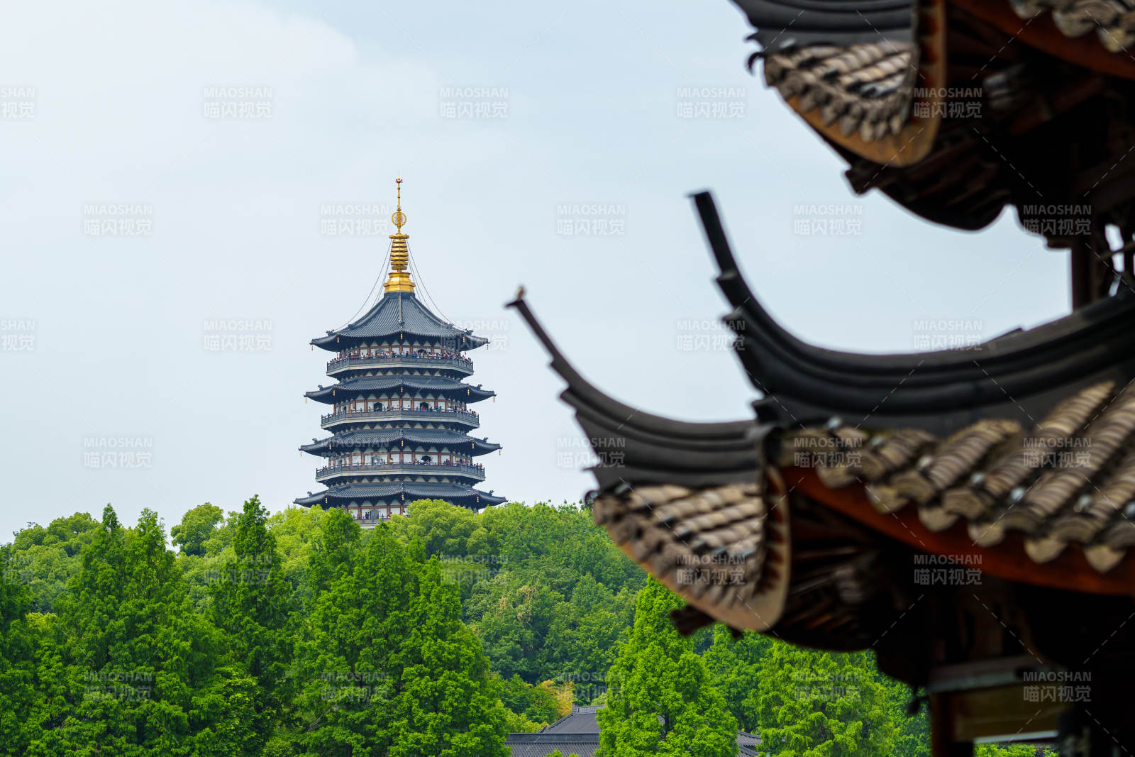 古塔綠樹映江南