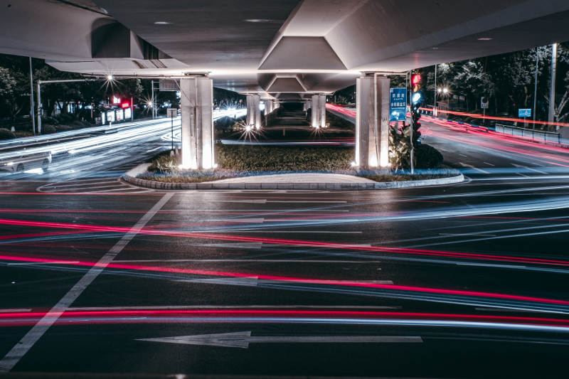夜景車流光影交錯