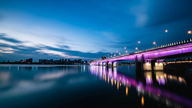 夜色中的霓虹大橋