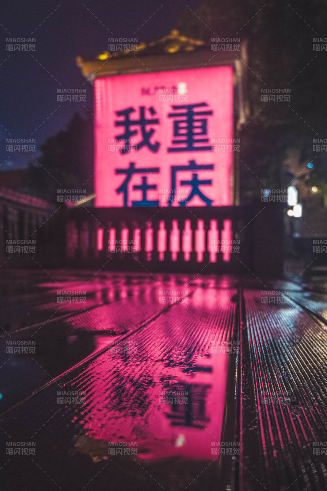 夜雨中的霓虹標語