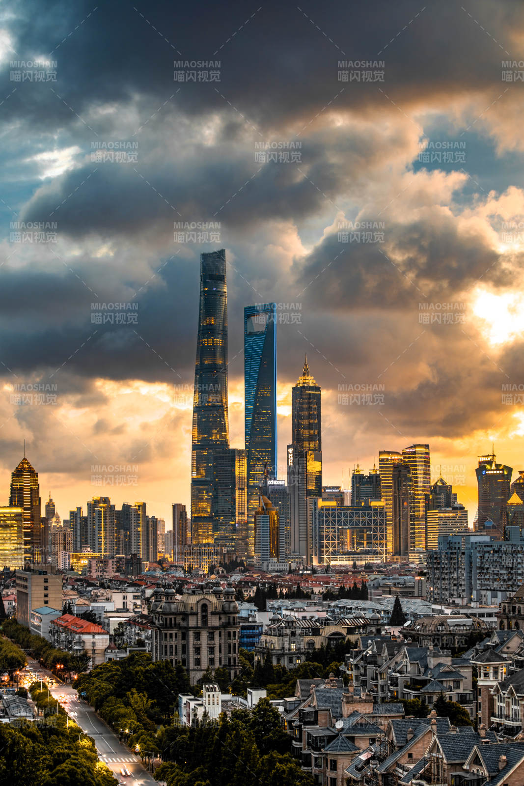 上海天際線夕陽美景