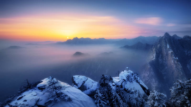 雪山日出 云海仙境