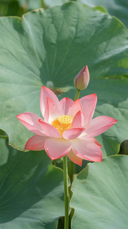 粉嫩蓮花映綠葉