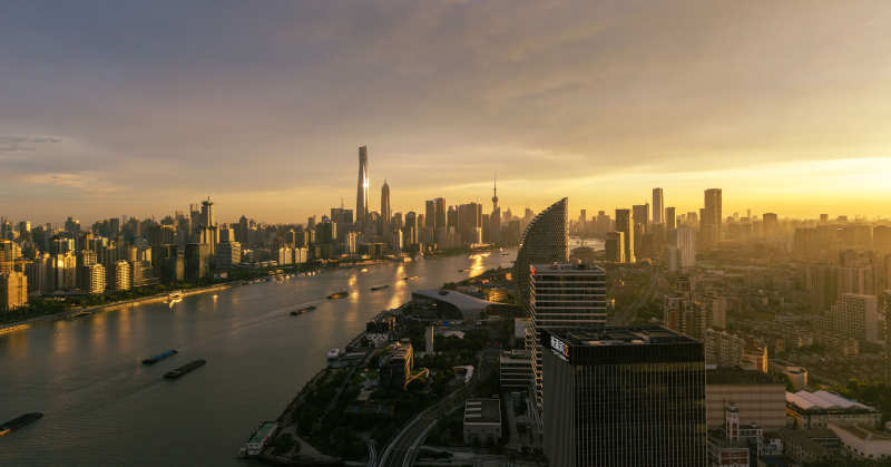 上海城市天際線黃昏景