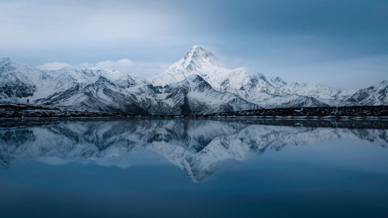 雪山倒影 靜謐湖面