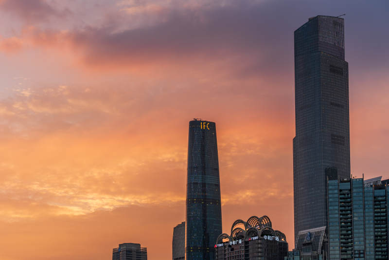 城市天際線夕陽美景