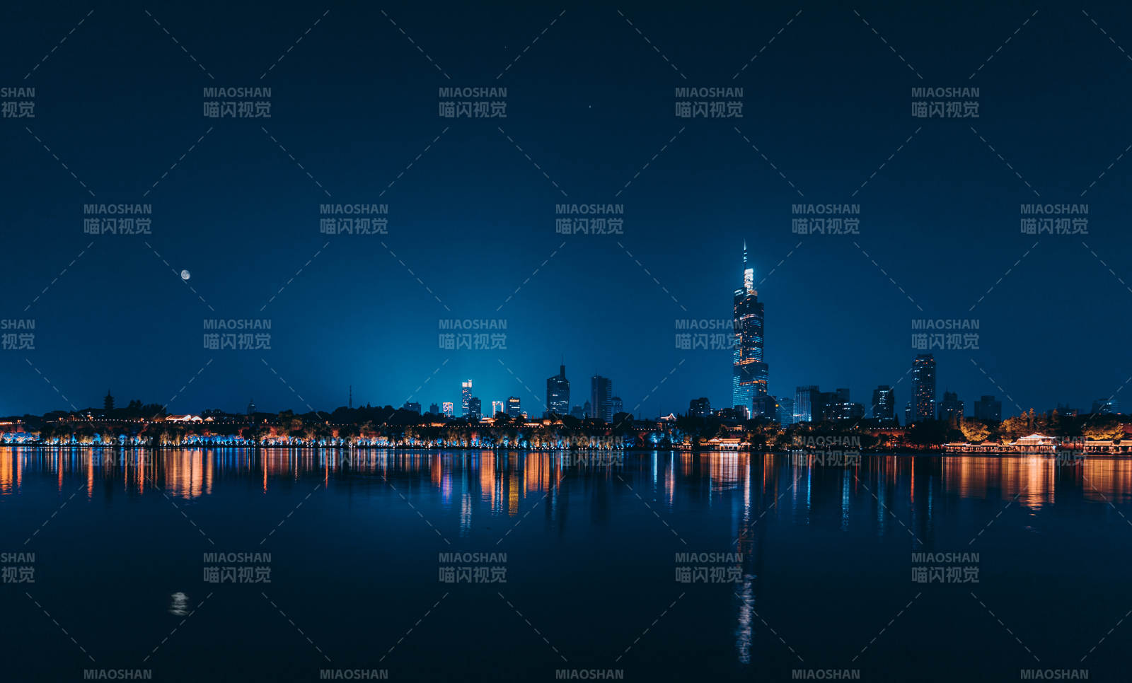 夜色湖畔 城市燈火輝煌