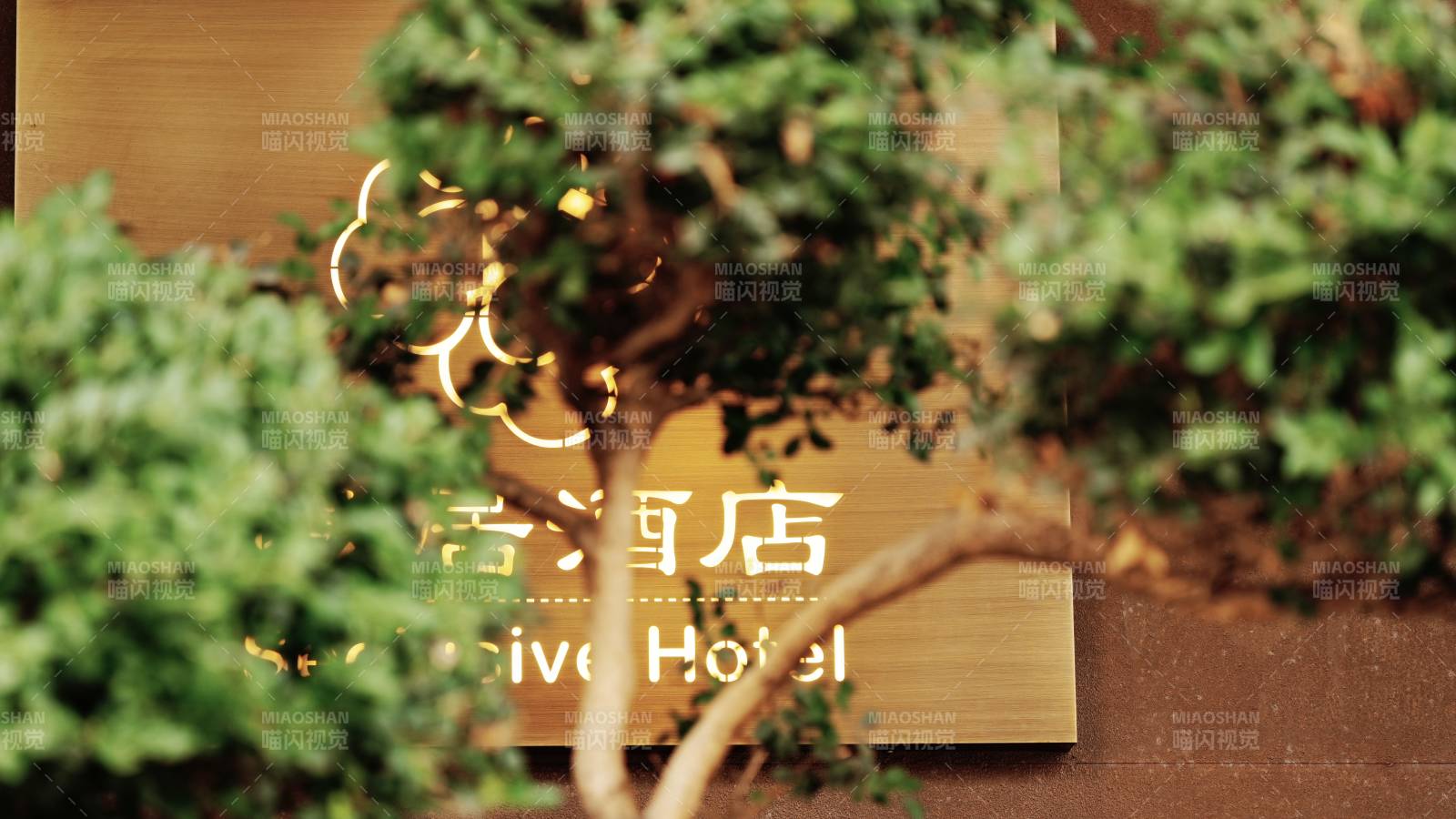 酒店招牌與綠植相映成趣