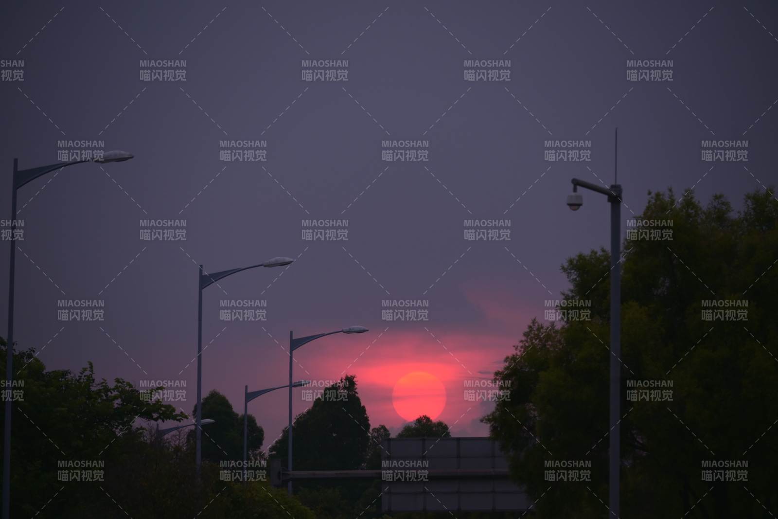 黃昏路燈下的寧靜景象