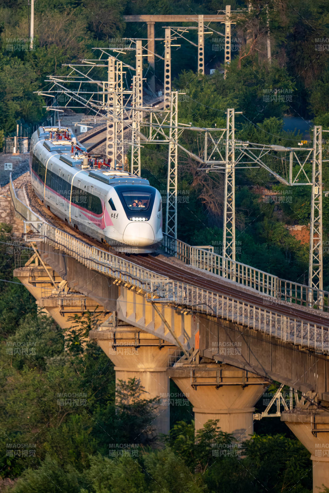 高速列車穿越高架橋
